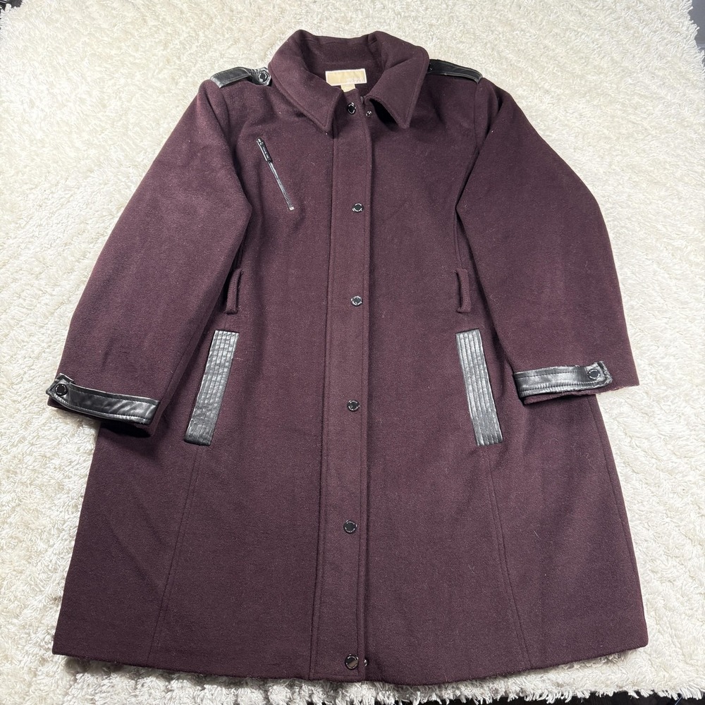 Michael Michael Kors Long Coat Womens 1X Burgundy Wool Soft Quiet Luxury Money